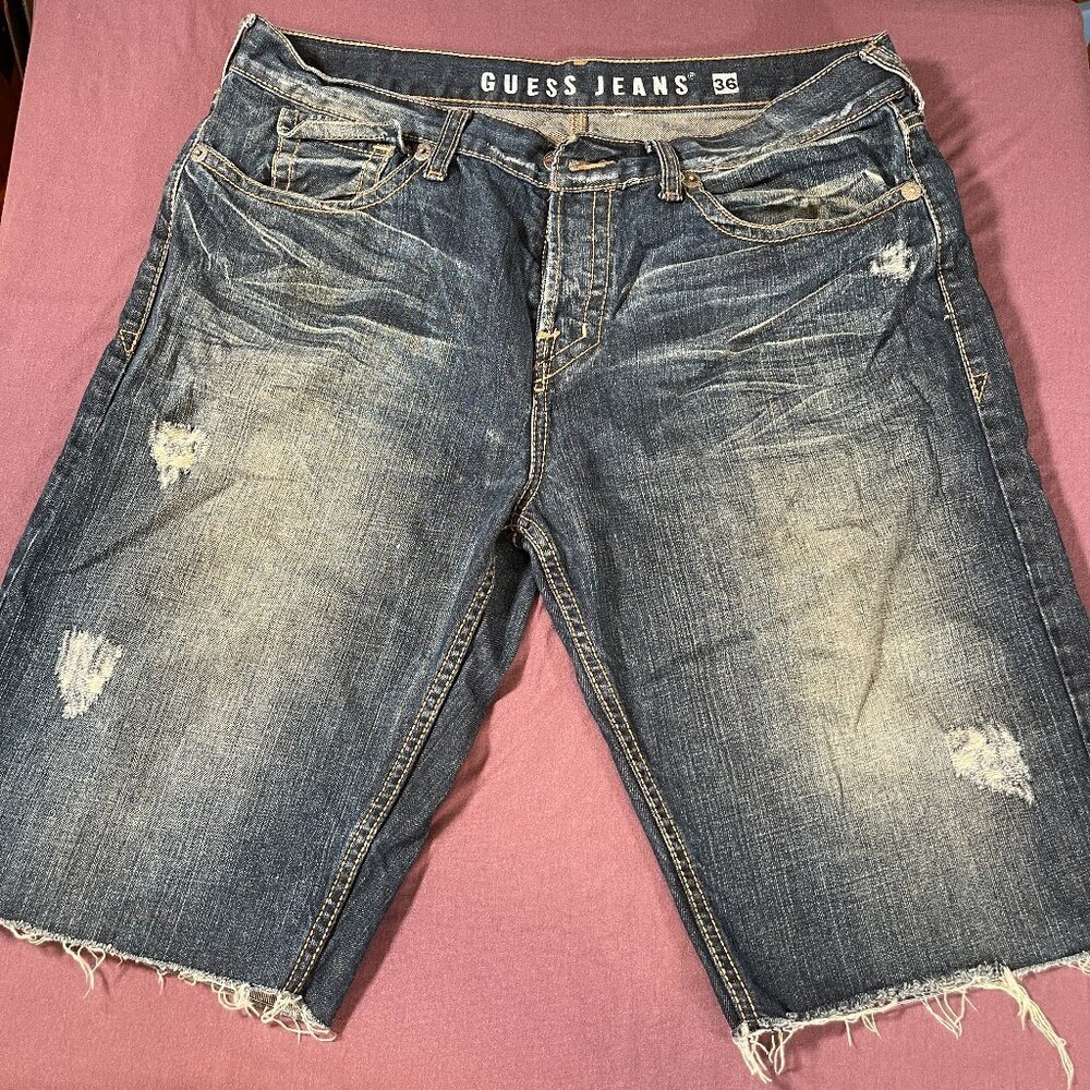 Guess Jeans Shorts - Distressed Cut Off Jorts Button Fly - Men's 36 *Flaw*